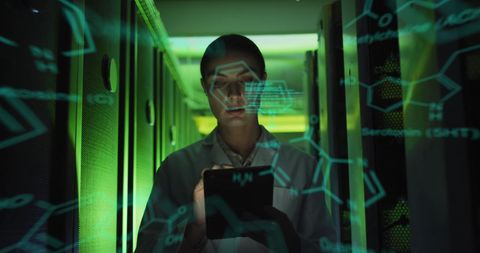 Engineer Analyzing Complex Data Holograms in Server Room - Download Free Stock Images Pikwizard.com