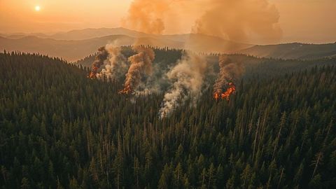 Breaking news: raging wildfire smoky environment across atmospheric forest hill