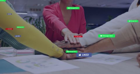 Diverse Team Collaborating with Social Media Notifications