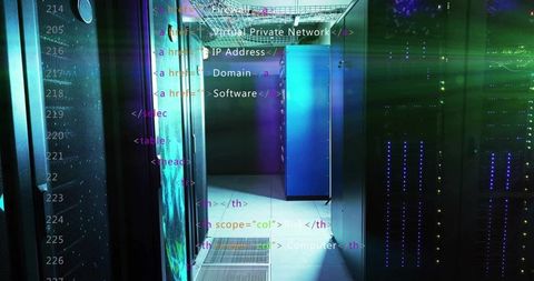 Futuristic Data Center with Virtual Network Visualization