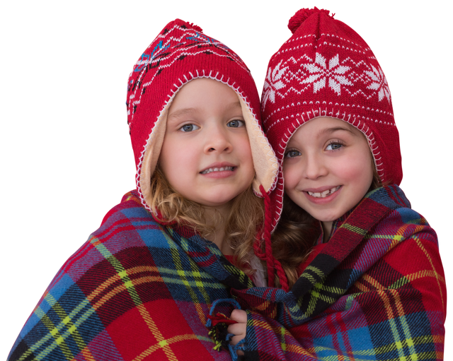 Smiling Girls in Winter Hats with Plaid Blanket on Transparent Background - Download Free Stock Videos Pikwizard.com