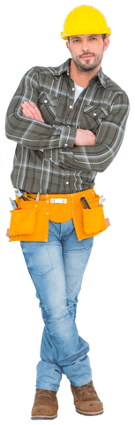Confident Handyman Wearing Tool Belt and Hard Hat on Transparent Background - Download Free Stock Videos Pikwizard.com