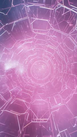 Descending Neon Vortex Tunnel Looping Vertical Video Featuring Polygonal Crystalline Core