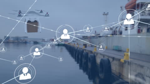 Network Connections and Delivery Drone Over Port