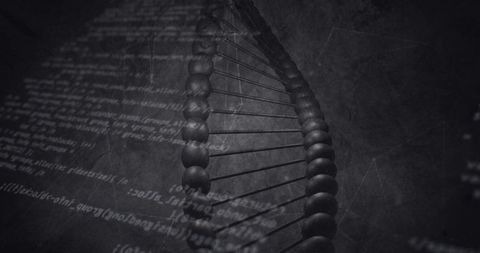 Abstract dna structure and data overlay representing science technology