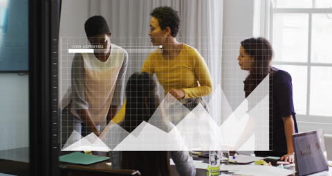 Diverse Team Collaborating with Data Visualization at Office