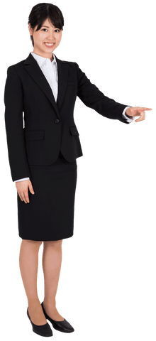 Smiling Asian Businesswoman Pointing Transparent Background