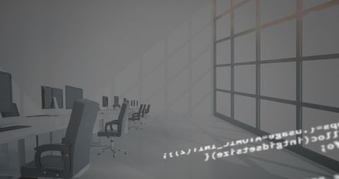 empty office with digital code overlay conveying modern technology - Download Free Stock Images Pikwizard.com