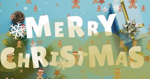 Festive Merry Christmas Greeting with Gingerbread and Gifts