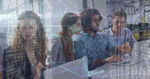 Collaborative Team with Digital Network Overlay in Office Meeting - Download Free Stock Images Pikwizard.com