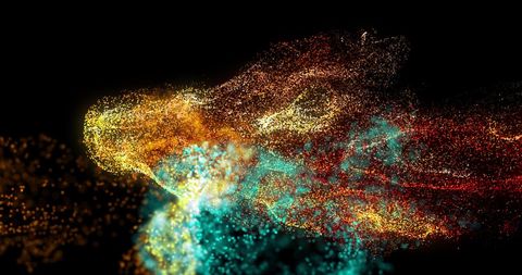 Dynamic Burst of Colorful Particles on Dark Background