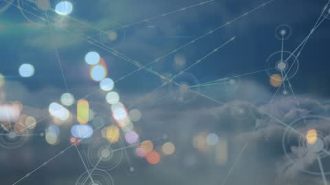 Abstract Network Connections with Colorful Bokeh and Sky Background