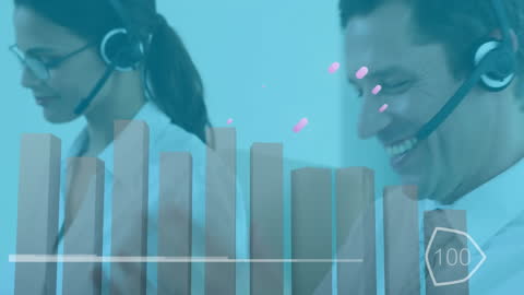 Customer Support Representatives with Digital Data Graphics