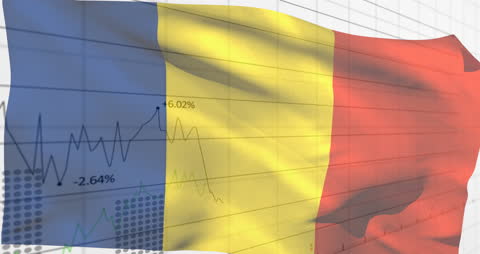Romanian Flag with Financial Data Visualization