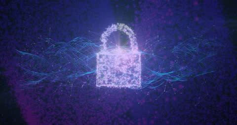Digital Padlock with Data Waves Representing Cybersecurity