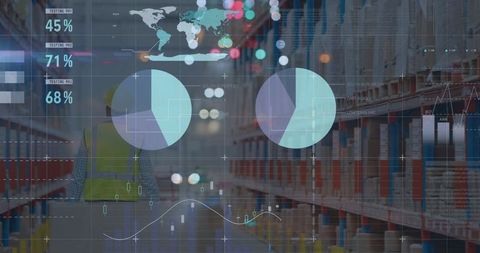 Warehouse Worker Analyzing Financial Data Dashboard