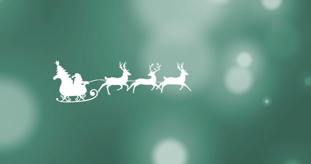 Silhouetted Santa and Reindeer Flying Merry on Green Canvas - Download Free Stock Images Pikwizard.com