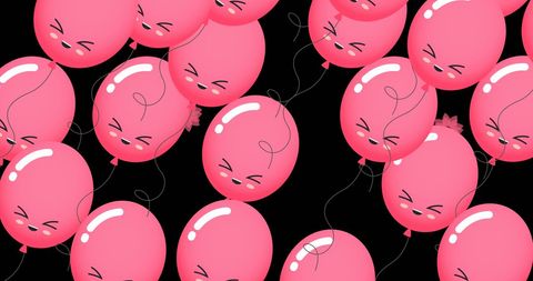 Cheerful Pink Balloons with Cute Faces on Black Background - Download Free Stock Images Pikwizard.com