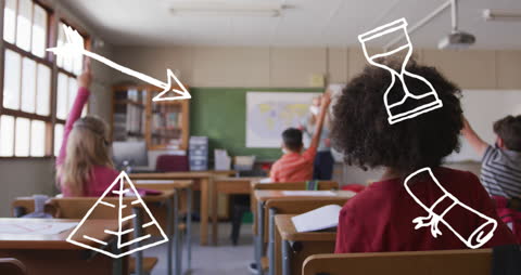 Interactive Learning Concept with Diverse Classroom and Animated Elements