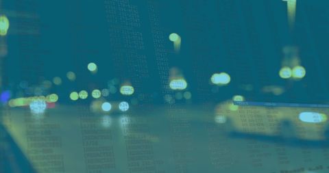 Abstract Digital Data Overlay on Night City Lights