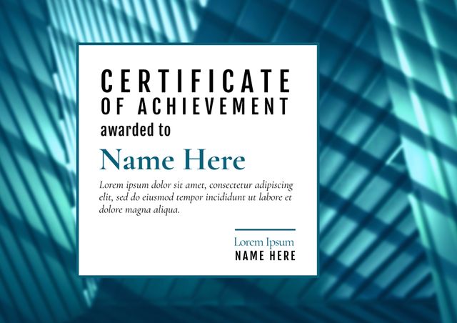 Elegant certificate of achievement template with bold text 'Certificate of Achievement' atop a professional, sleek blue abstract background. The center space is reserved for recipients' names and additional details, formatted for ease of editing and customization. Ideal for academic, corporate, or personal use, this template serves well in contexts such as graduating students, employee recognition, competition awards, and more.