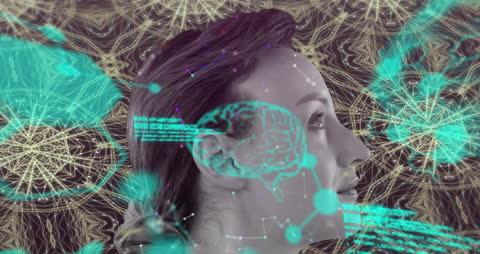 Futuristic Mind: Digital Brain Interface of Woman