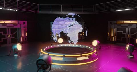 Futuristic digital globe in cyber technology room