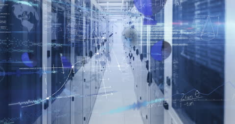 Digital Interface Overlay on Futuristic Server Room