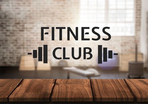 gyms logo overlay and equipment promoting health-conscious lifestyle - Download Free Stock Templates Pikwizard.com