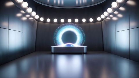 Futuristic holographic energy ring in metallic room