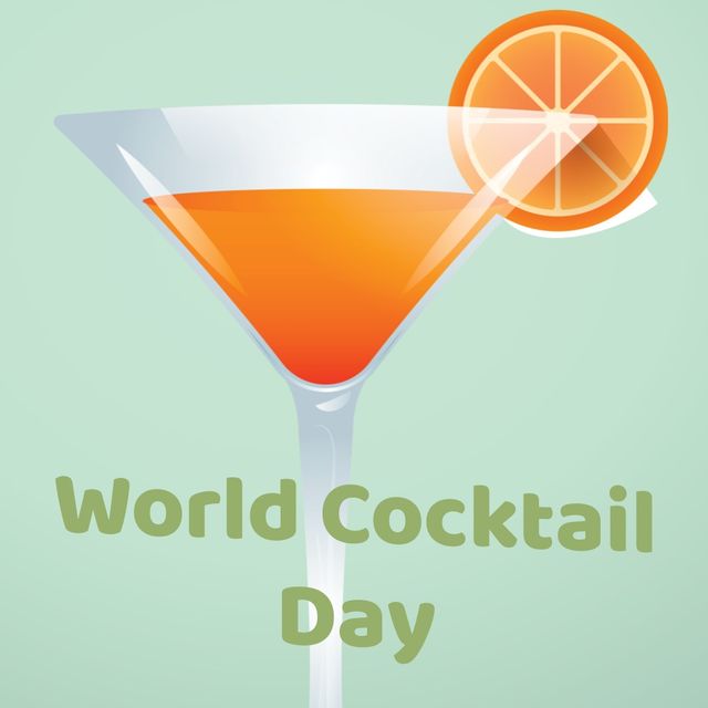 World cocktail day text banner over cocktail glass icon against green background. world cocktail day awareness concept
