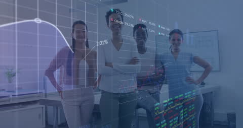 Diverse Business Team with Virtual Financial Data Overlay