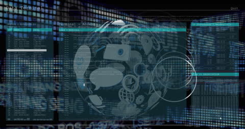 Abstract Global Data Processing Animation with Digital Displays