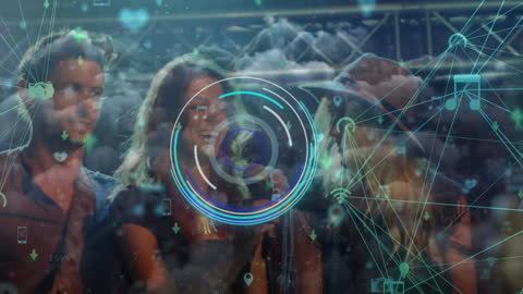 Futuristic Network Overlay on Diverse Group of People