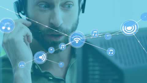 Caucasian Businessman Engaged in Digital Network Communication