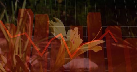 Floral growth concept with red data analysis overlay