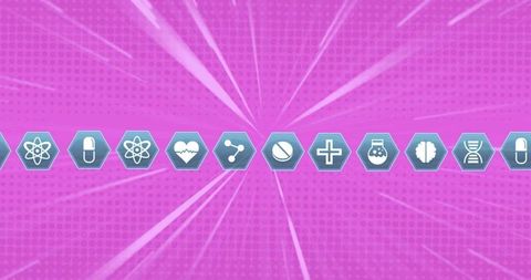 Medical Interface Icons on Vibrant Pink Burst Background