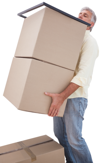 Transparent Elderly Man Lifting Heavy Cardboard Boxes - Download Free Stock Videos Pikwizard.com