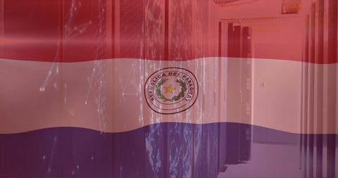 Paraguay flag with data center servers in it and network infrastructure