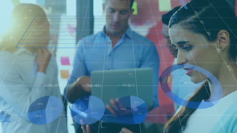 Dynamic Businesswoman Engaging with Interactive Data Overlay