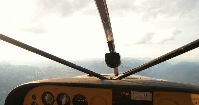 Cockpit View Small Aircraft Flying Over Mountain Range - Download Free Stock Images Pikwizard.com