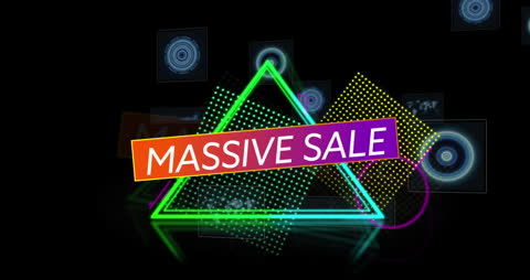 Vibrant Massive Sale Animation on Digital Interface Background
