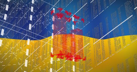 Financial Turmoil Overlaid on Ukraine's Flag Suggests Economic Crisis