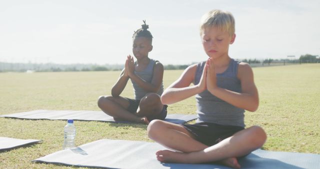 Children Meditating Outdoors on Yoga Mats - Download Free Stock Images Pikwizard.com