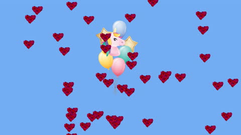 Colorful Unicorn and Heart Graphic on Blue Background