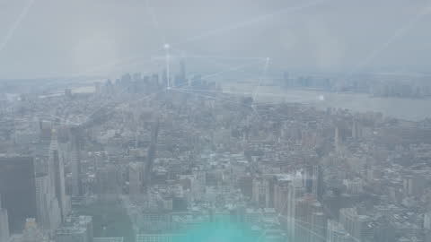 Aerial View Cityscape and Networking Overlay Showing Connections