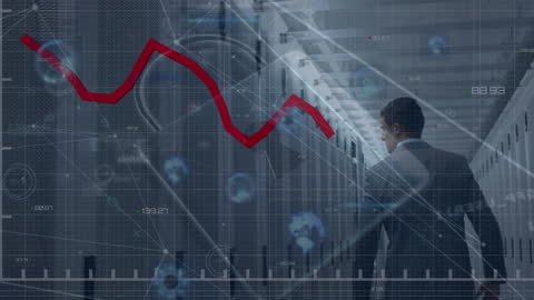 Businessman Analyzing Data Trends in Technological Workspace