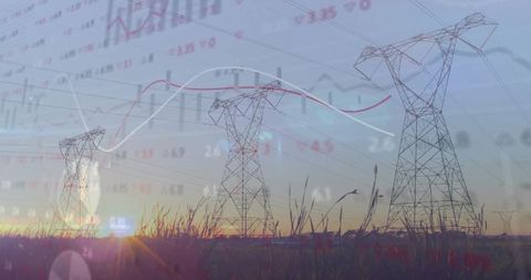 Energy infrastructure meeting analytics in sunset grassland