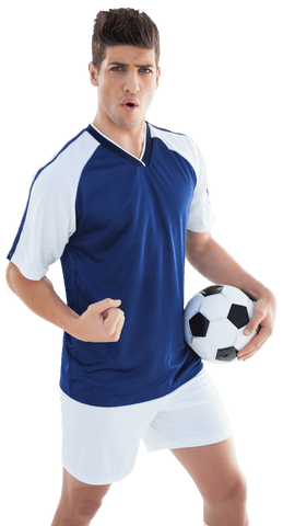 Excited Sportsman Clenching Fist with Football Transparent Background
