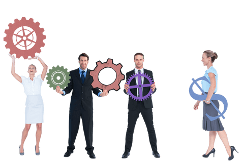 business team holding cogs and dollar sign transparent background - Download Free Stock Videos Pikwizard.com